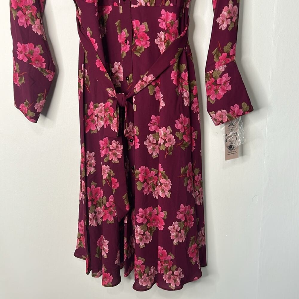 NANETTE LEPORE Women's Burgundy Floral Print Button Down Shirt Dress NWT Size 4 - Picture 5 of 9